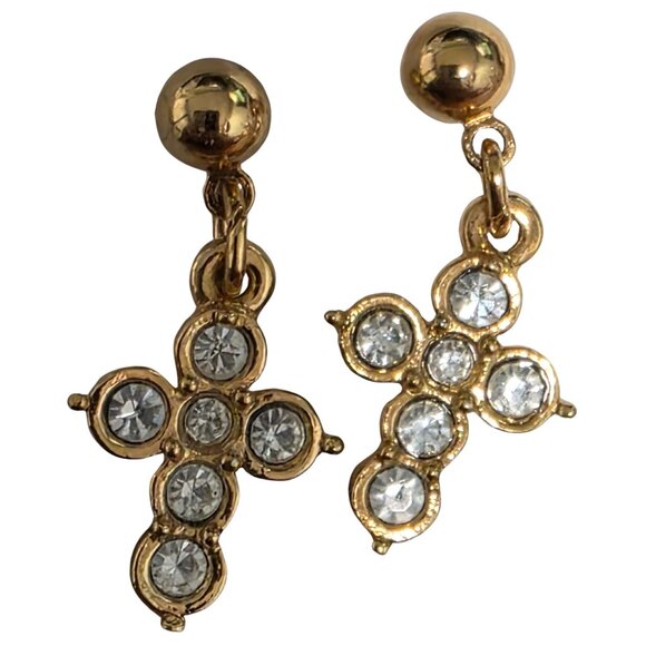 Avon Jewelry - Vintage Avon Cross Earrings – Silver & Gold with Faux Diamonds